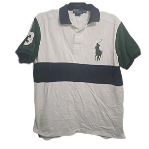 Vtg Polo Ralph Lauren Shirt Mens Size XL White Green Navy Big Pony Custom Fit